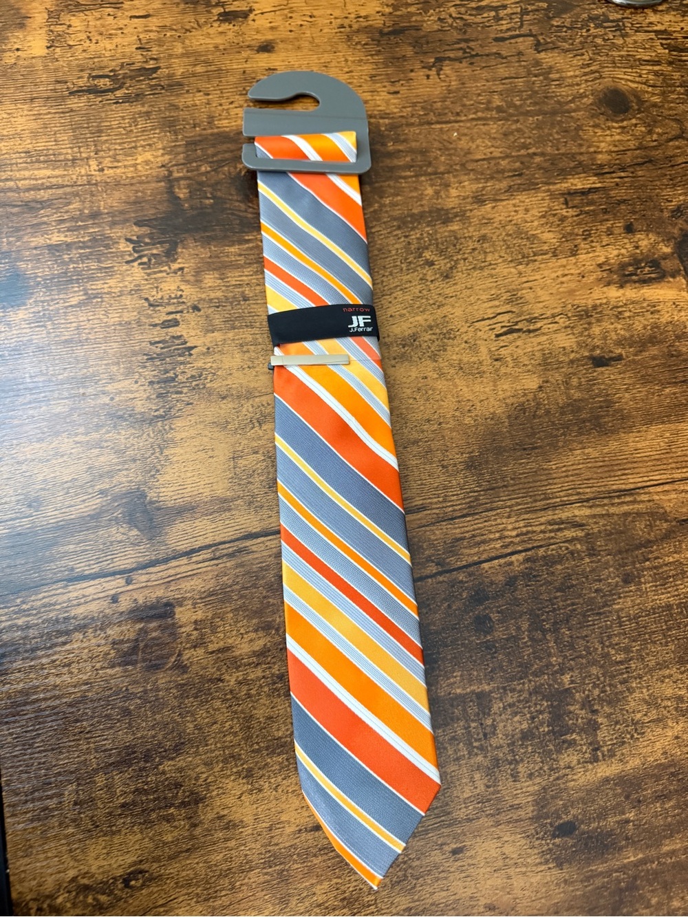 jf j.ferrar Orange, Yellow & Gray Diagonal Stripe Silk Tie